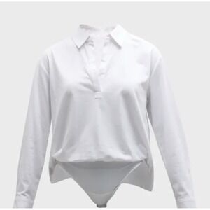 Spanx Perfect Pair White Long Sleeve Button Down Bodysuit XL Oversized V-Neck